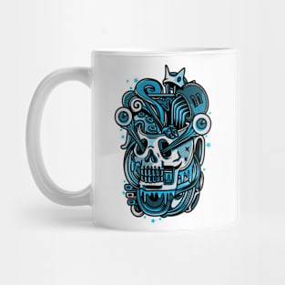 Skull Pop Art White Blue Mug